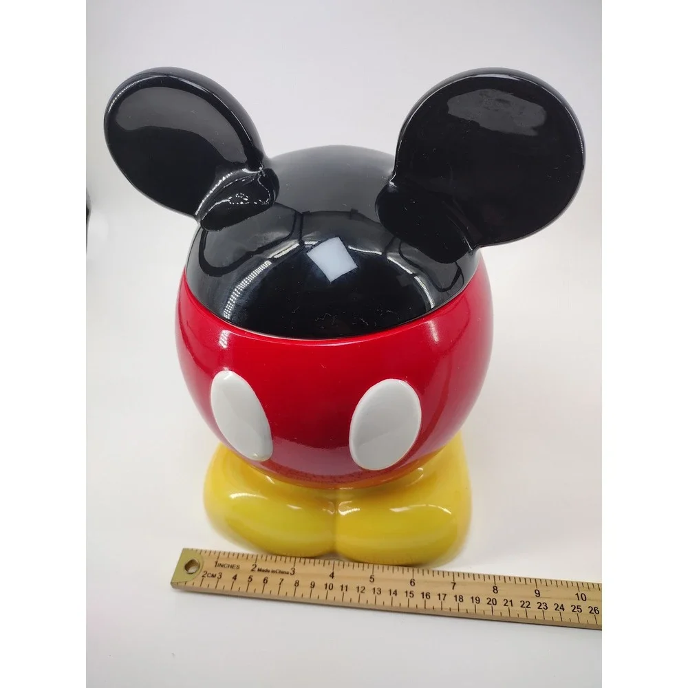 Disney Parks Mickey Mouse Ceramic Cookie Jar Red Yellow Black Ears 11.5 Inch